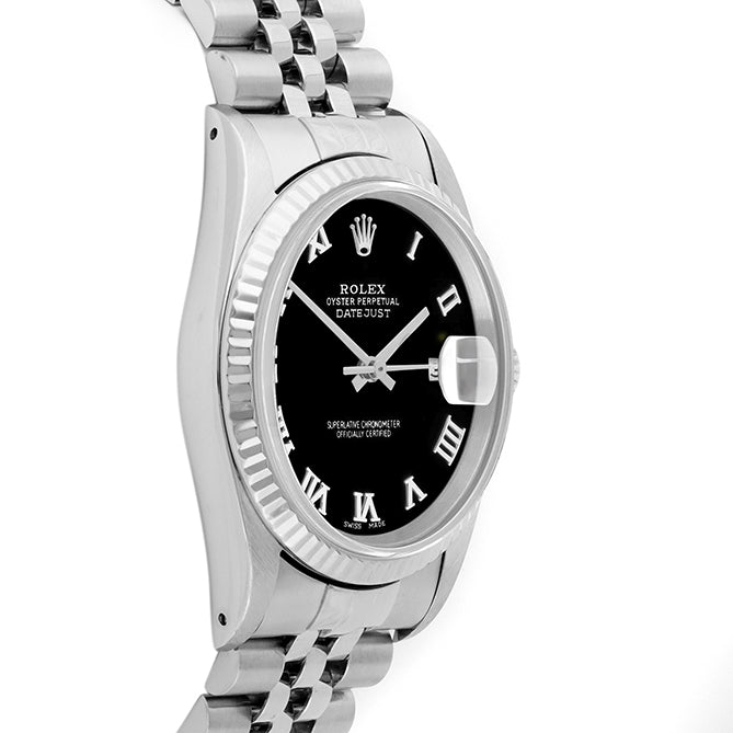 Rolex Datejust 36mm STAINLESS STEEL 16234 Black Dial | Roman Hour Markers | Fluted  Bezel