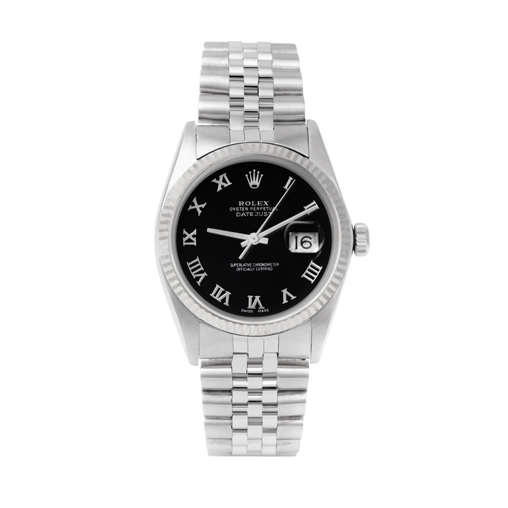 Rolex Datejust 36mm STAINLESS STEEL 16234 Black Dial | Roman Hour Markers | Fluted  Bezel