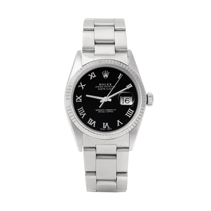 Rolex Datejust 36mm STAINLESS STEEL 16234 Black Dial | Roman Hour Markers | Fluted  Bezel
