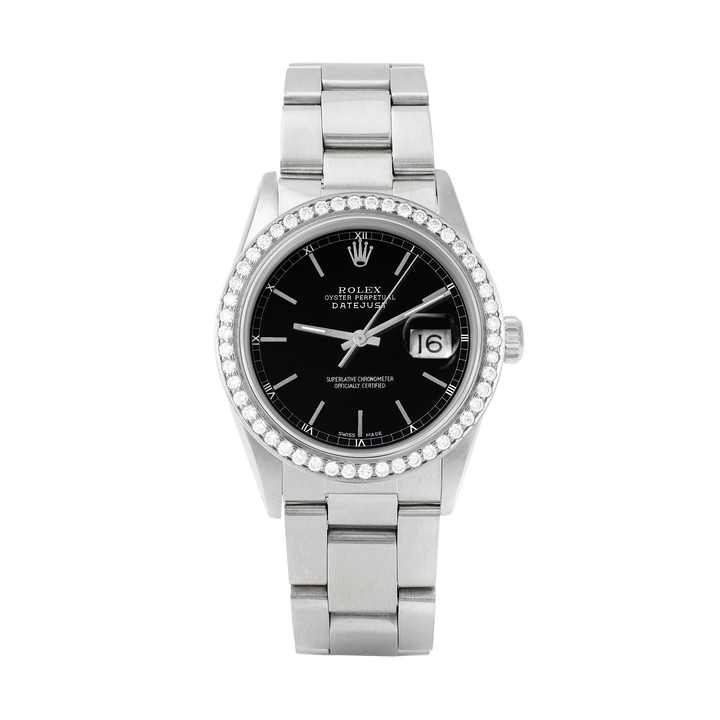 Rolex Datejust 36mm STAINLESS STEEL 16234 Black Dial | Stick Hour Markers, 1.8ct Diamond Bezel