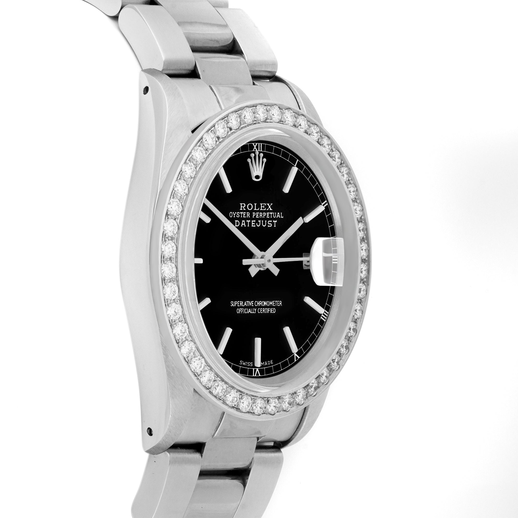 Rolex Datejust 36mm STAINLESS STEEL 16234 Black Dial | Sticks Hour Markers, 2 ct Diamond Bezel