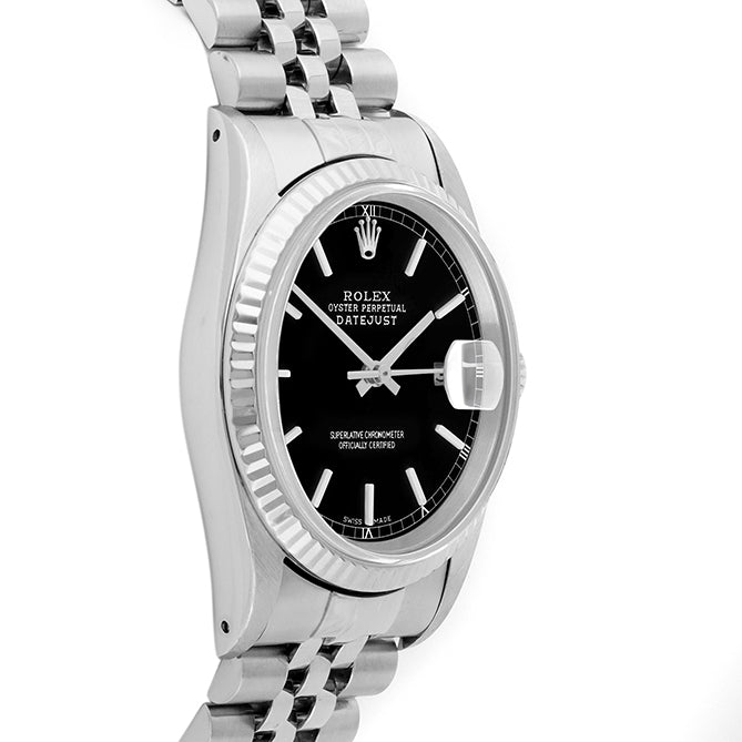Rolex Datejust 36mm STAINLESS STEEL 16234 Black Dial | Stick Hour Markers | Fluted  Bezel