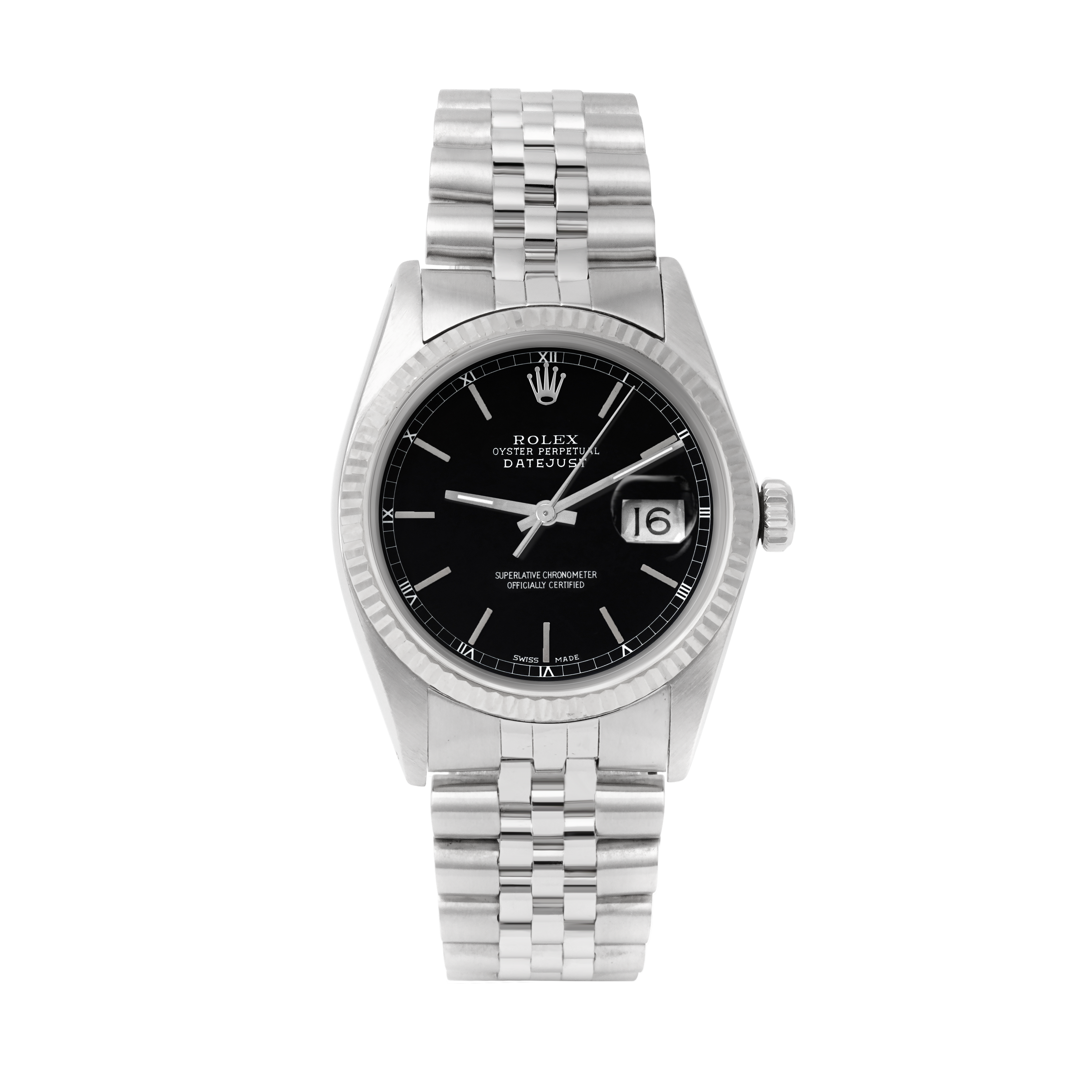 Rolex Datejust 36mm STAINLESS STEEL 16234 Black Dial | Stick Hour Markers | Fluted  Bezel