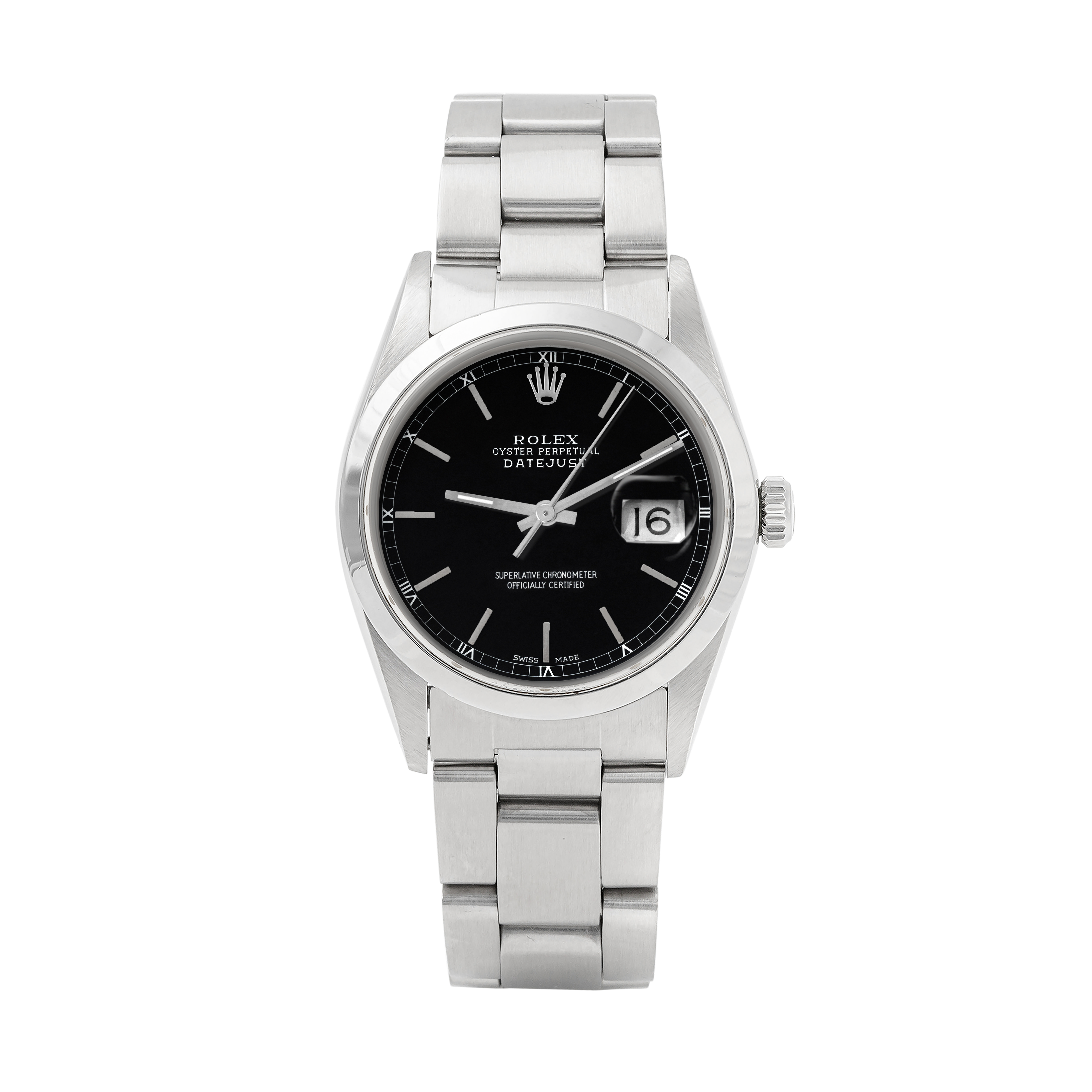 Rolex Datejust 36mm STAINLESS STEEL 16200 Black  Dial | Stick Hour Markers | Smooth  Bezel