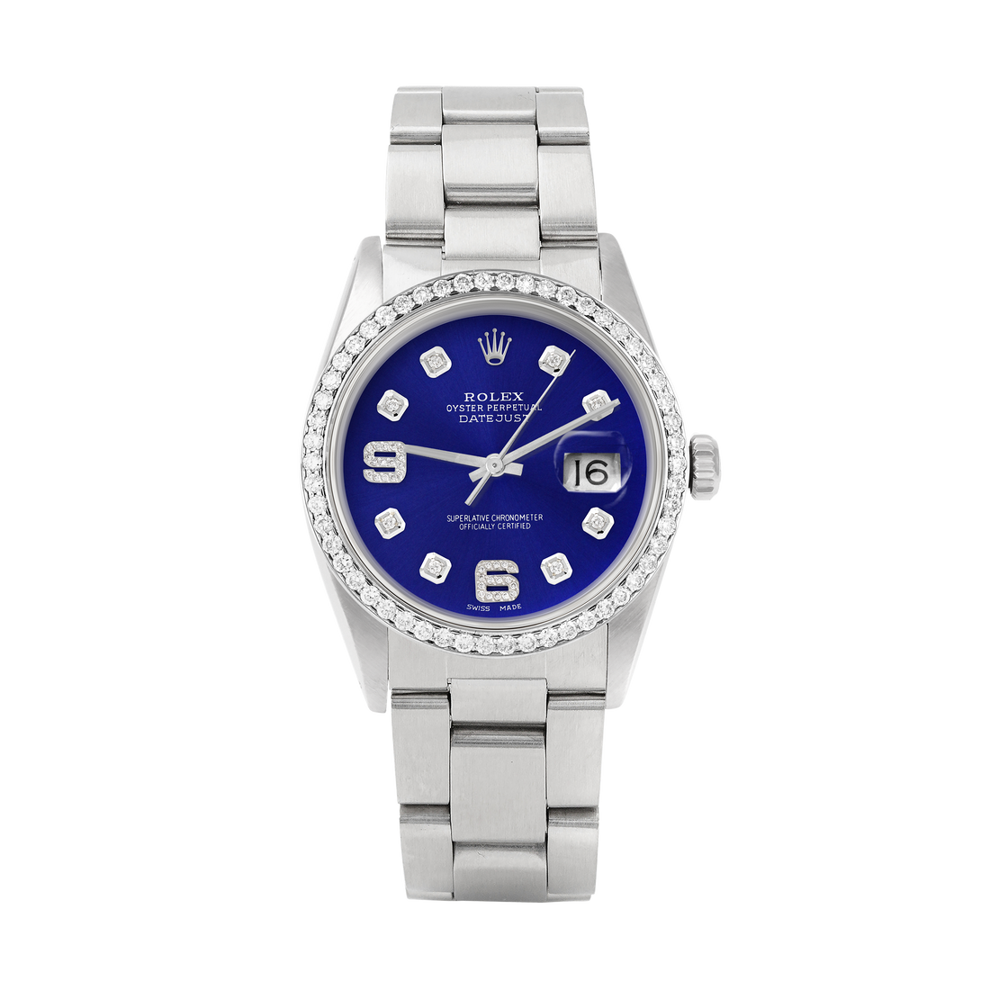Rolex Datejust 36mm STAINLESS STEEL 16234 Blue Dial | 6&9 Diamond |Diamond Hour Markers | 1 ct Diamond Bezel