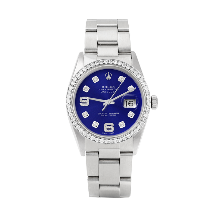 Rolex Datejust 36mm STAINLESS STEEL 16234 Blue Dial | 6&9 Diamond |Diamond Hour Markers | 1 ct Diamond Bezel