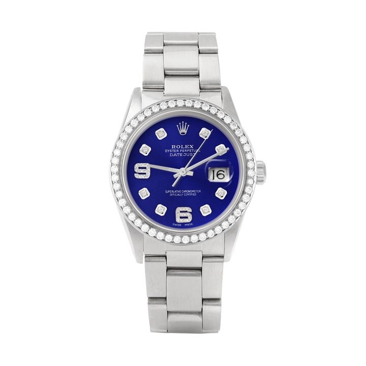 Rolex Datejust 36mm STAINLESS STEEL 16234 Blue Dial | 6&9 Diamond |Diamond Hour Markers | 1.8 ct Diamond Bezel