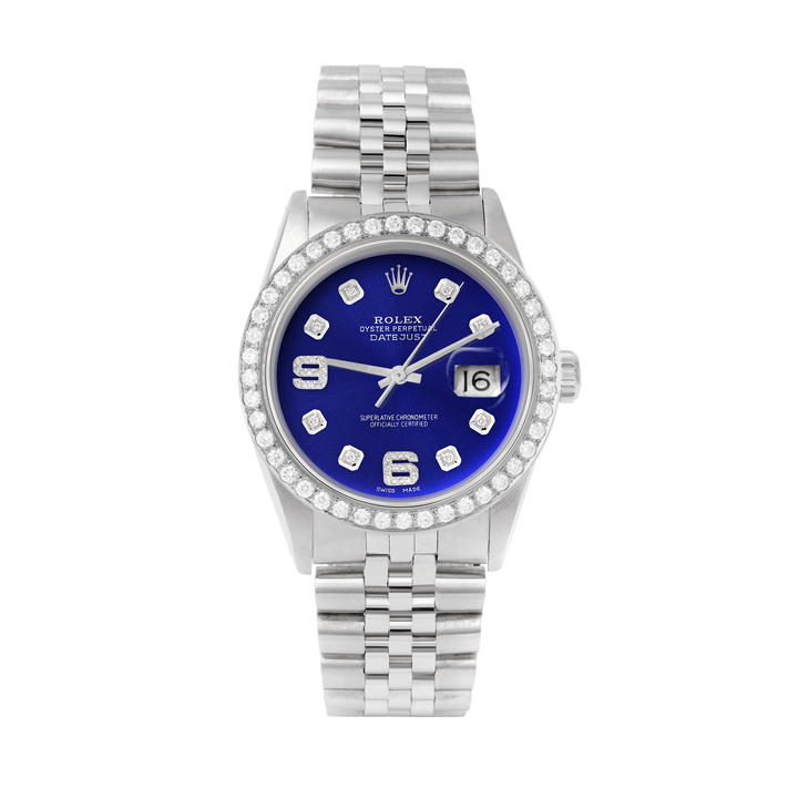 Rolex Datejust 36mm STAINLESS STEEL 16234 Blue Dial | 6&9 Diamond Hour Markers | 2 ct Diamond Bezel