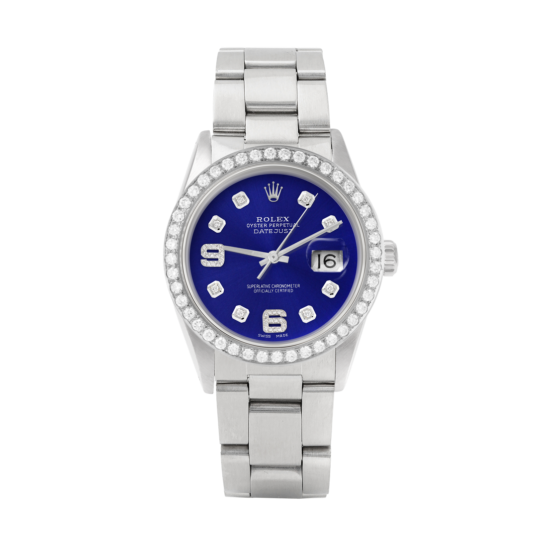 Rolex Datejust 36mm STAINLESS STEEL 16234  Blue Dial | 6&9 Diamond Hour Markers | 2 ct Diamond Bezel