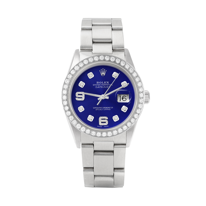 Rolex Datejust 36mm STAINLESS STEEL 16234  Blue Dial | 6&9 Diamond Hour Markers | 2 ct Diamond Bezel