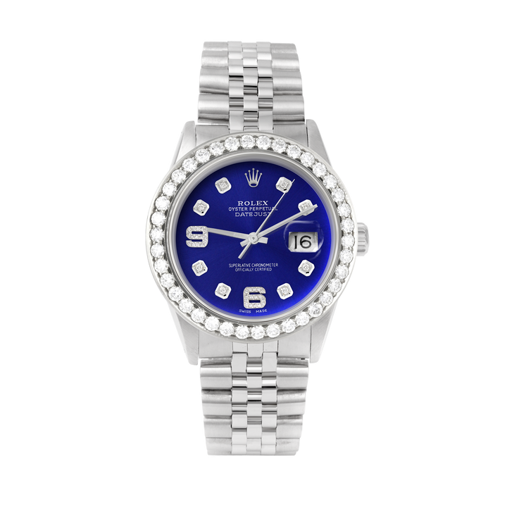 Rolex Datejust 36mm STAINLESS STEEL 16234 Blue  Dial |6&9 Diamond Hour Markers | 2.5 ct Diamond Bezel
