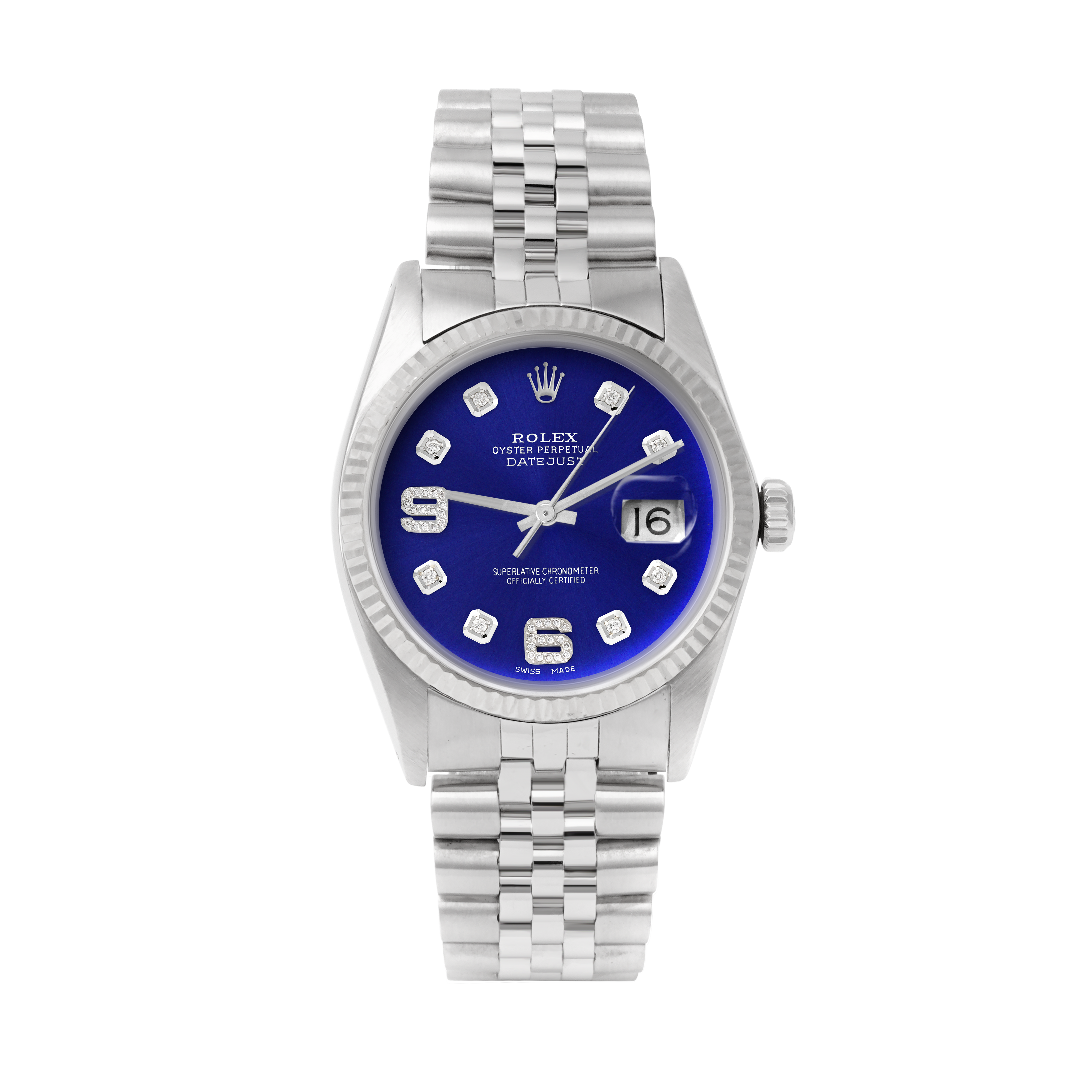 Rolex Datejust 36mm STAINLESS STEEL 16234 Blue | 6&9 Diamond  | Fluted Bezel