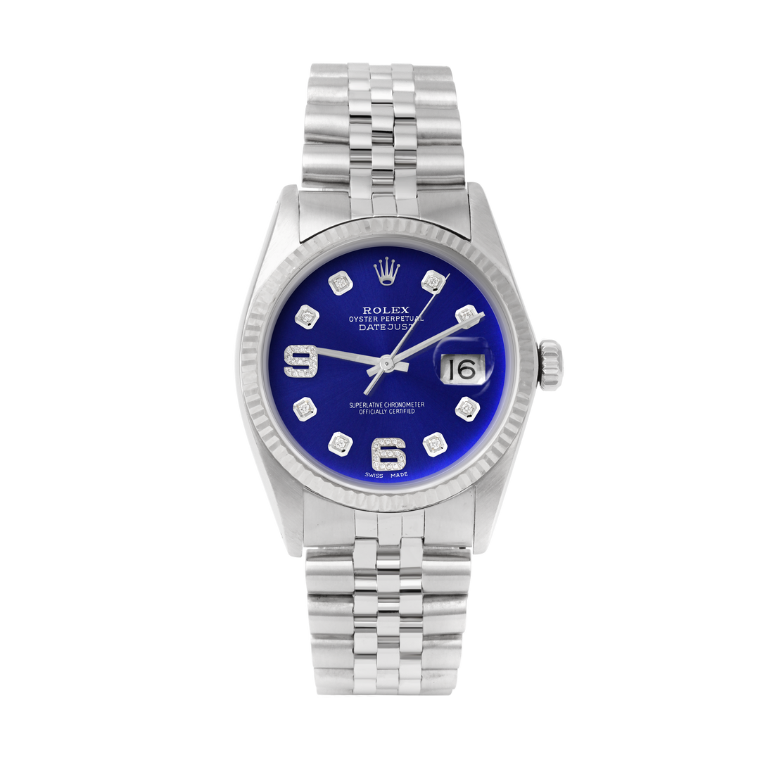Rolex Datejust 36mm STAINLESS STEEL 16234 Blue | 6&9 Diamond  | Fluted Bezel