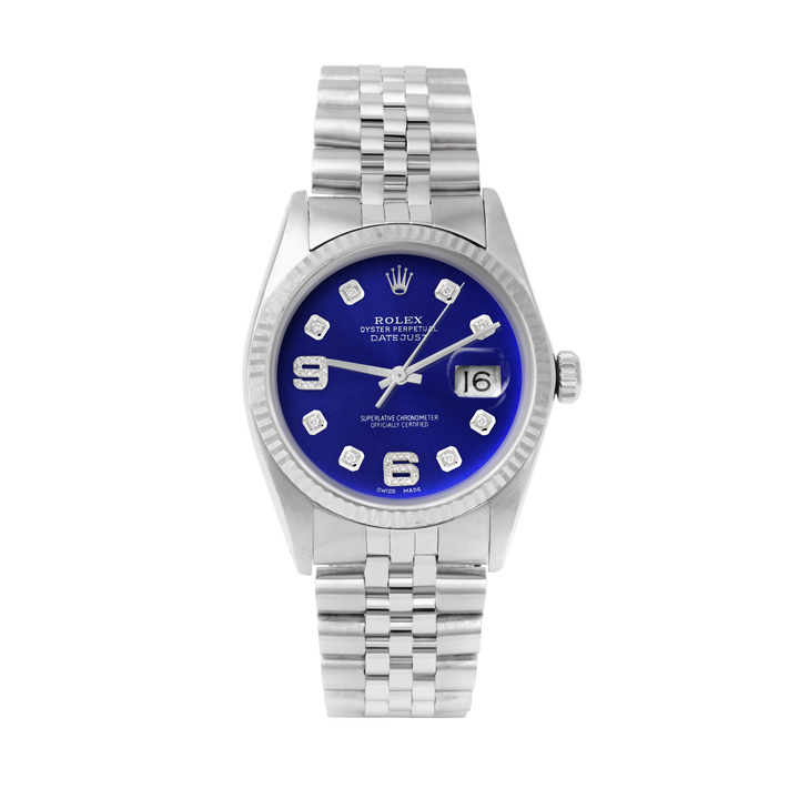 Rolex Datejust 36mm STAINLESS STEEL 16234 Blue | 6&9 Diamond  | Fluted Bezel