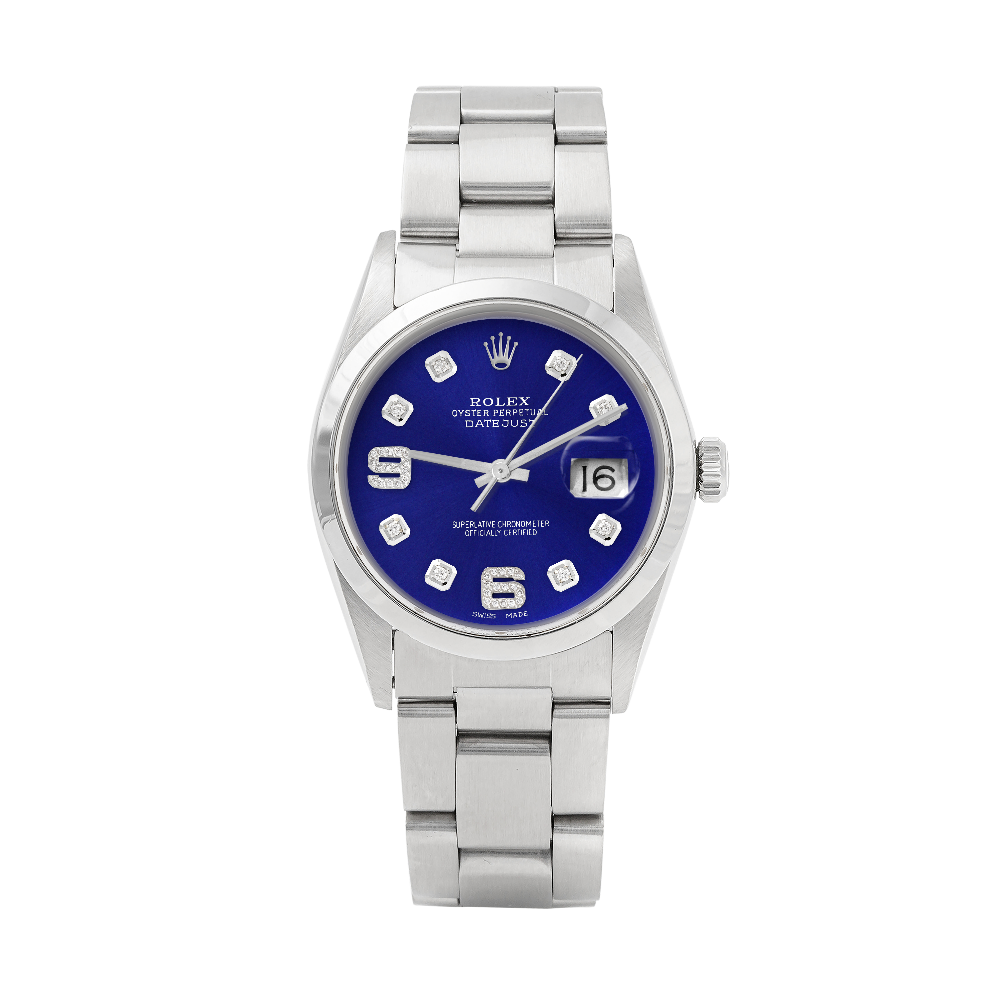 Rolex Datejust 36mm STAINLESS STEEL 16200 Blue Dial | 6&9 Diamond | Smooth Bezel