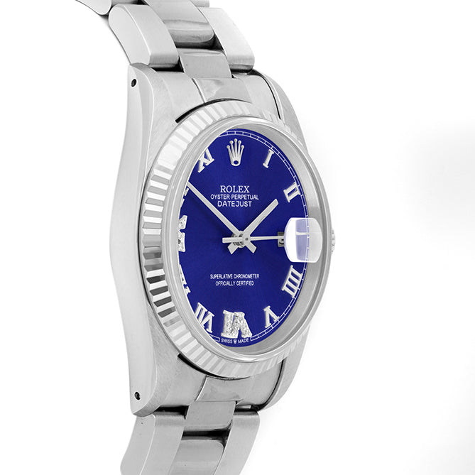 Rolex Datejust 36mm STAINLESS STEEL 16234 Blue Dial | Roman Hour Markers | Fluted  Bezel