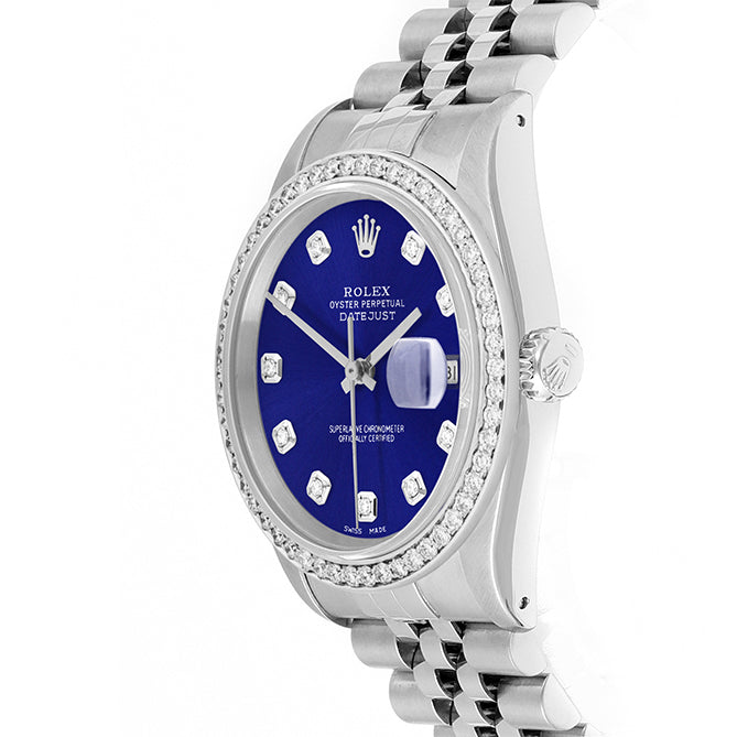 Rolex Datejust 36mm STAINLESS STEEL 16234 Blue Dial | Diamond Hour Markers, 1ct Diamond Bezel