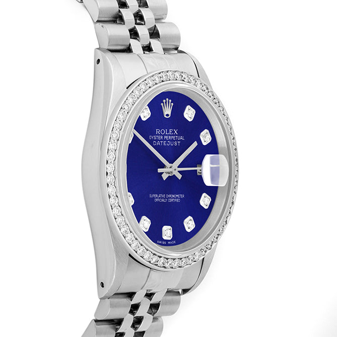 Rolex Datejust 36mm STAINLESS STEEL 16234 Blue Dial | Diamond Hour Markers, 1ct Diamond Bezel