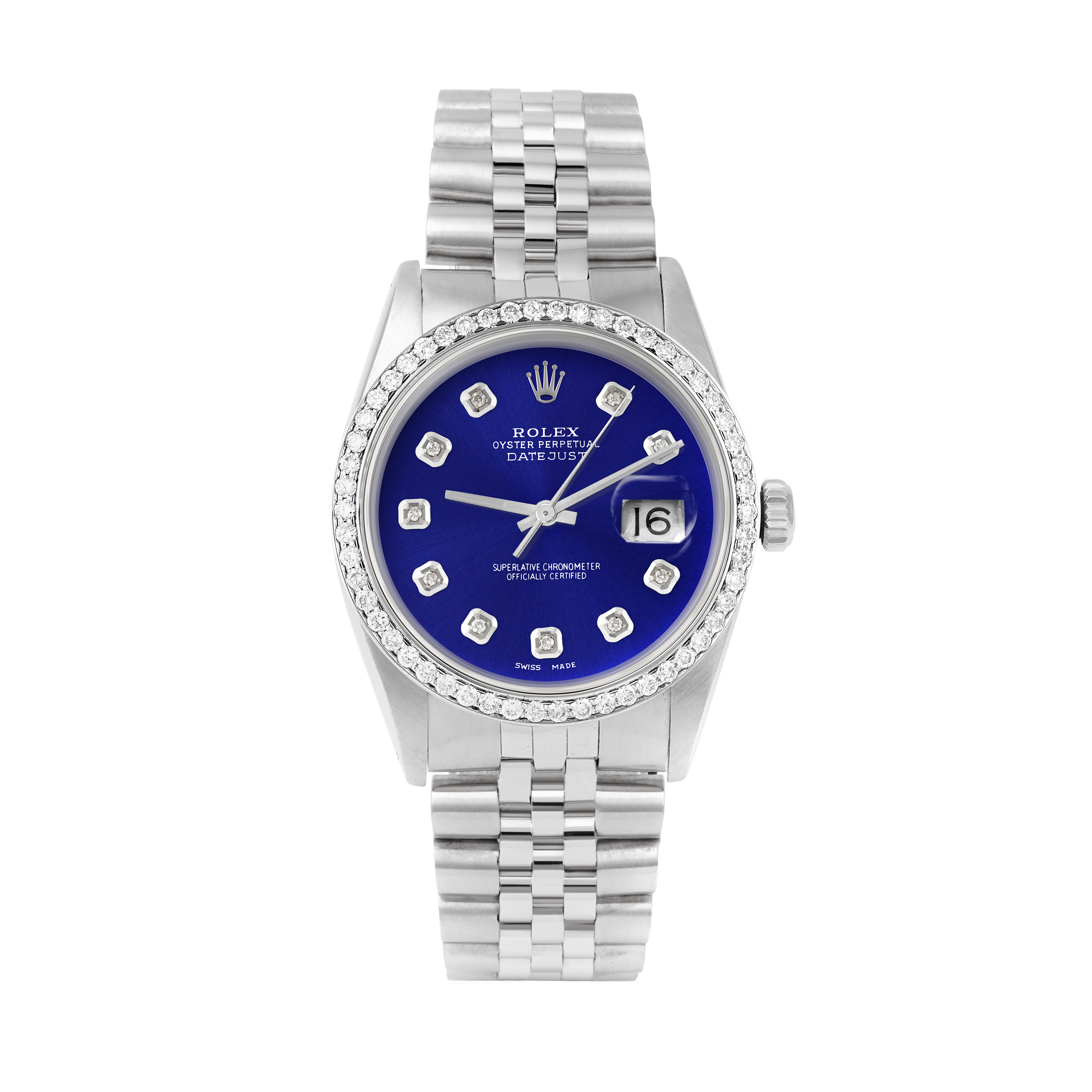 Rolex Datejust 36mm STAINLESS STEEL 16234 Blue Dial | Diamond Hour Markers, 1ct Diamond Bezel