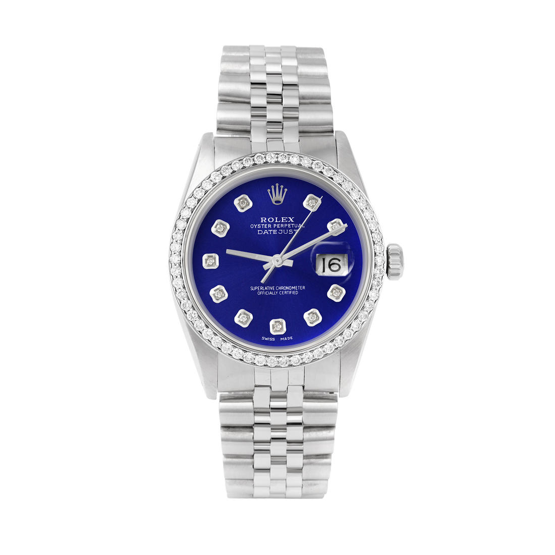 Rolex Datejust 36mm STAINLESS STEEL 16234 Blue Dial | Diamond Hour Markers, 1ct Diamond Bezel