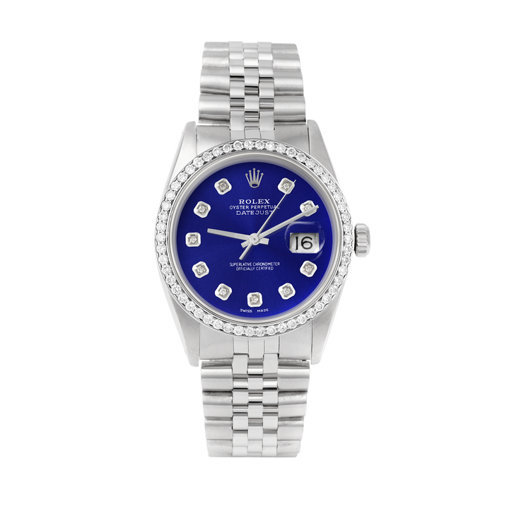 Rolex Datejust 36mm STAINLESS STEEL 16234 Blue Dial | Diamond Hour Markers | 1 ct Diamond Bezel