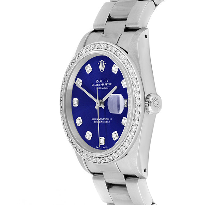 Rolex Datejust 36mm STAINLESS STEEL 16234 Blue Dial | Diamond Hour Markers, 1ct Diamond Bezel