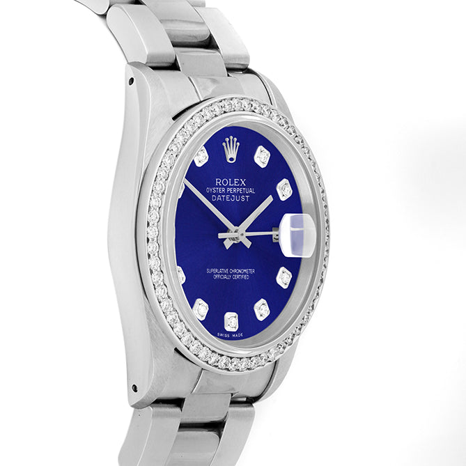 Rolex Datejust 36mm STAINLESS STEEL 16234 Blue Dial | Diamond Hour Markers, 1ct Diamond Bezel
