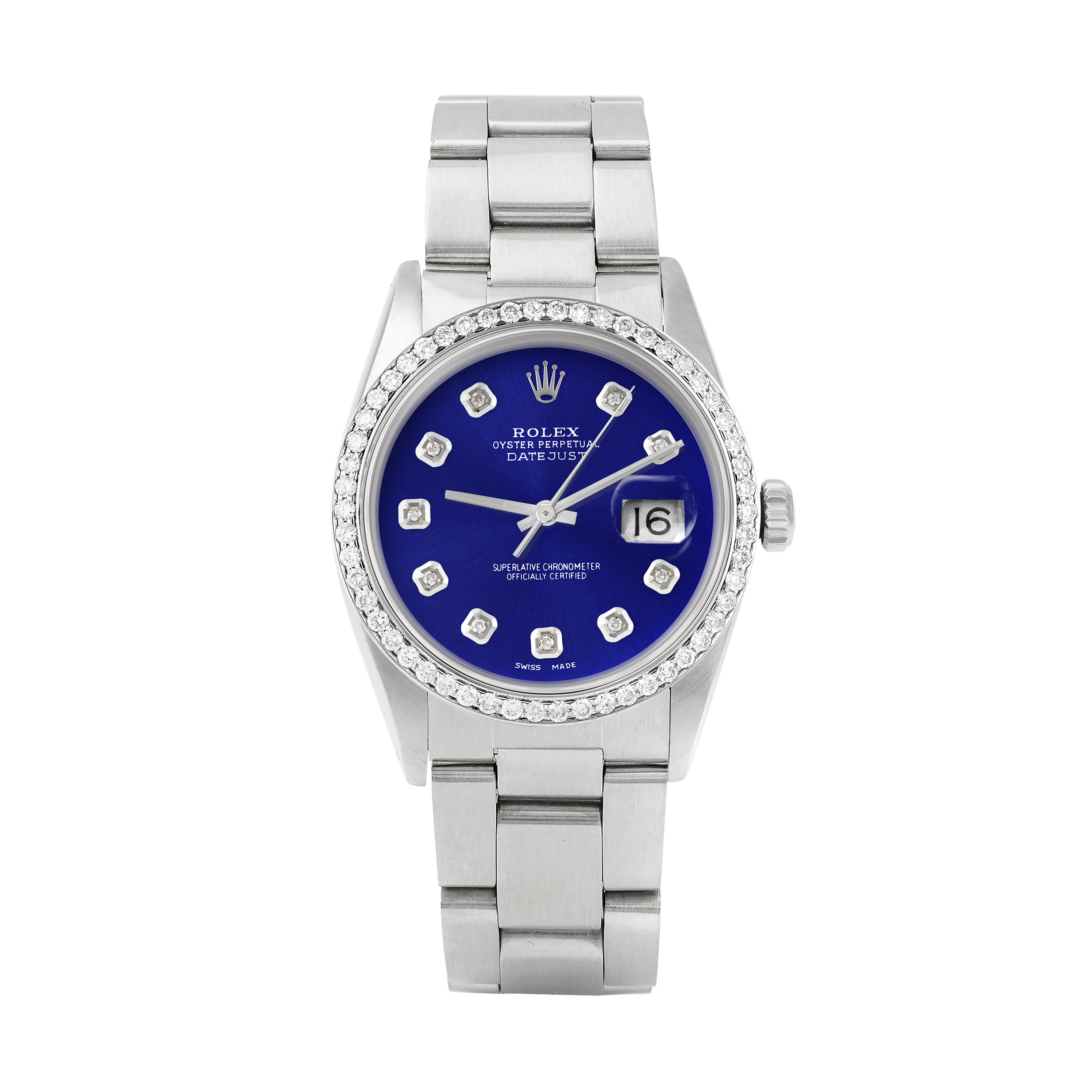 Rolex Datejust 36mm STAINLESS STEEL 16234 Blue Dial | Diamond Hour Markers, 1ct Diamond Bezel