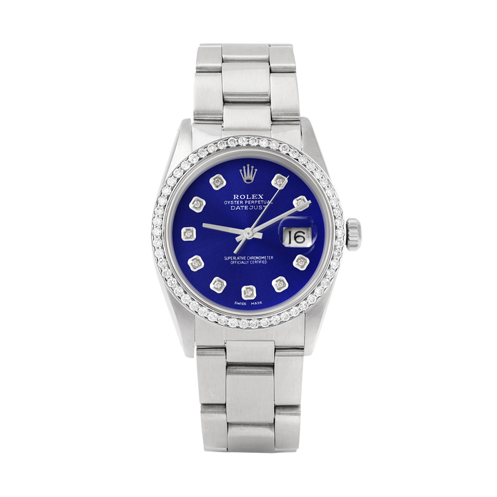 Rolex Datejust 36mm STAINLESS STEEL 16234 Blue Dial | Diamond Hour Markers | 1 ct Diamond Bezel