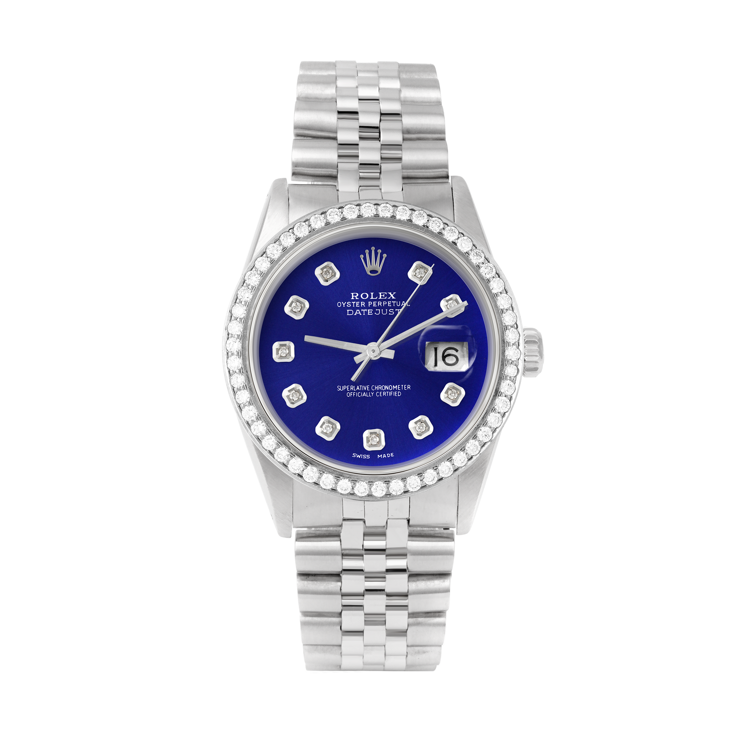 Rolex Datejust 36mm STAINLESS STEEL 16234 Blue Dial | Diamond Hour Markers, 1.8 ct Diamond Bezel