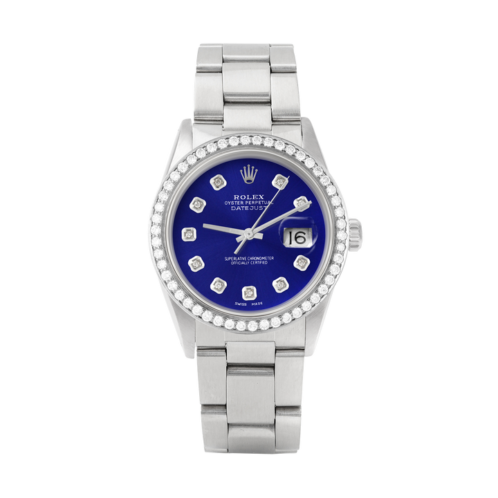 Rolex Datejust 36mm STAINLESS STEEL 16234 Blue Dial | Diamond Hour Markers, 1.8 ct Diamond Bezel