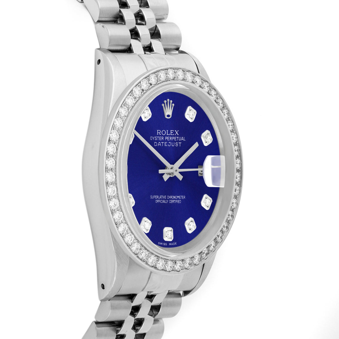 Rolex Datejust 36mm STAINLESS STEEL 16234 Blue Dial | Diamond Hour Markers, 2 ct Diamond Bezel