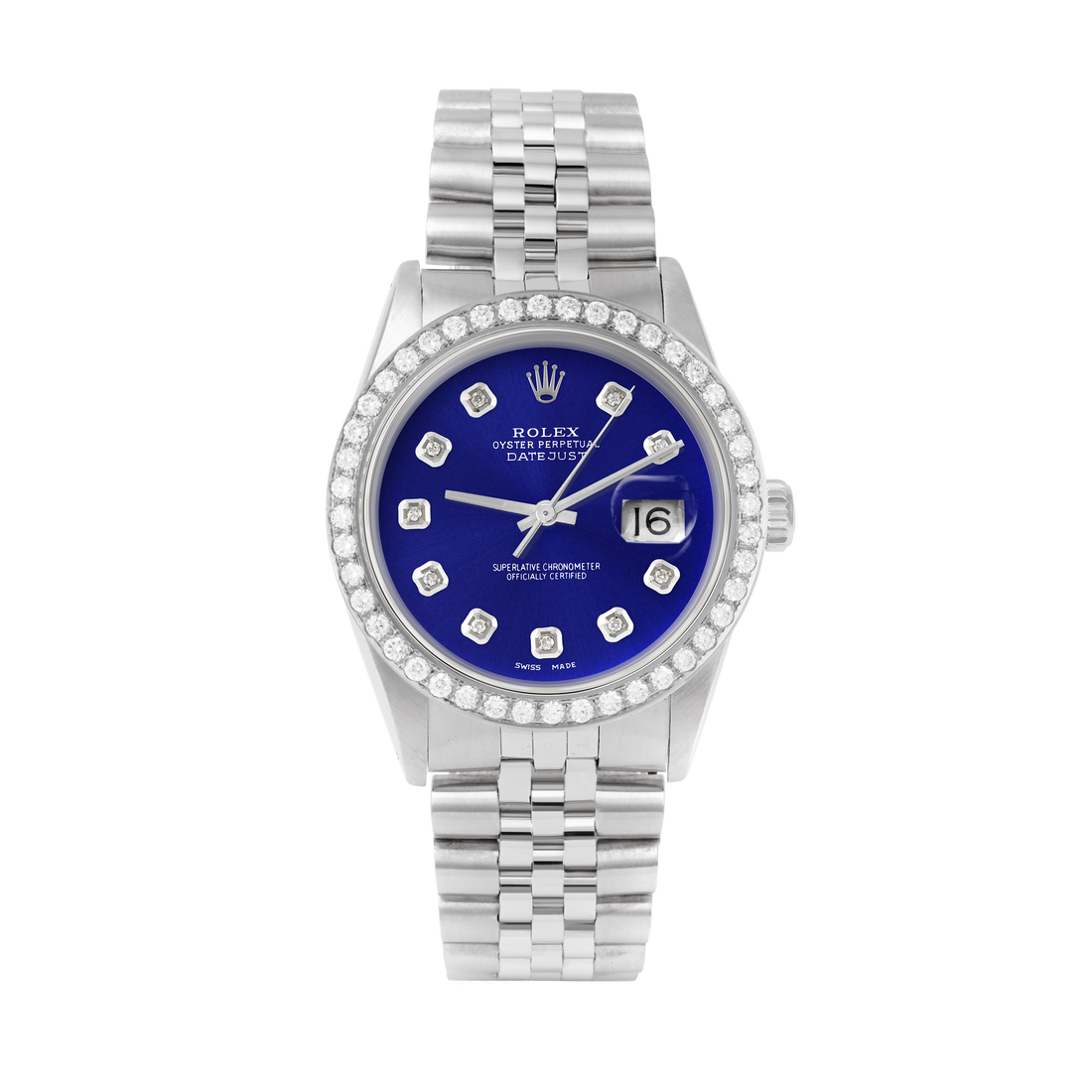 Rolex Datejust 36mm STAINLESS STEEL 16234 Blue Dial | Diamond Hour Markers, 2 ct Diamond Bezel