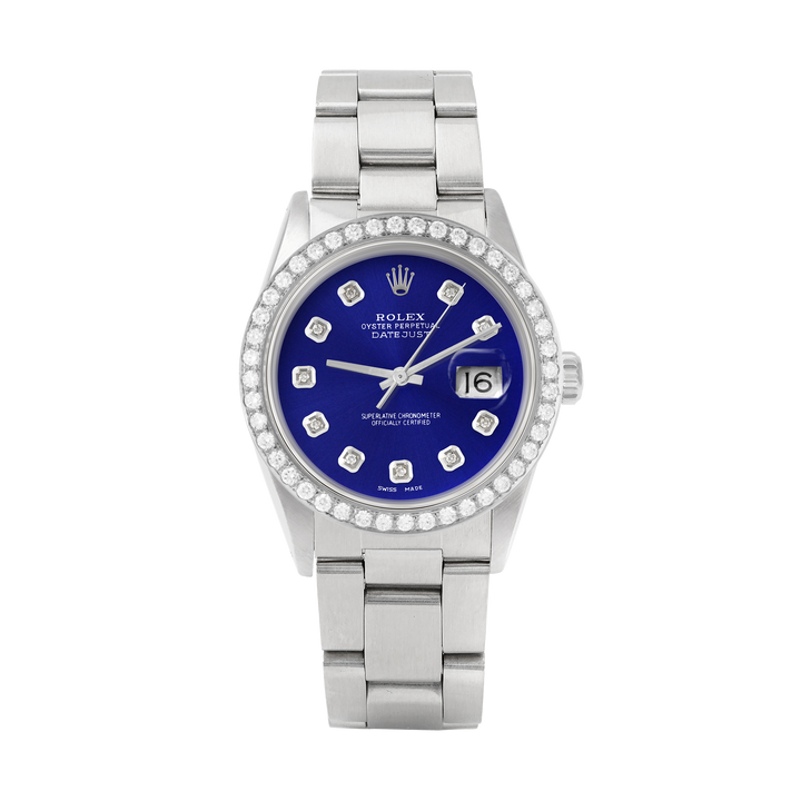 Rolex Datejust 36mm STAINLESS STEEL 16234 Blue Dial | Diamond Hour Markers, 2 ct Diamond Bezel