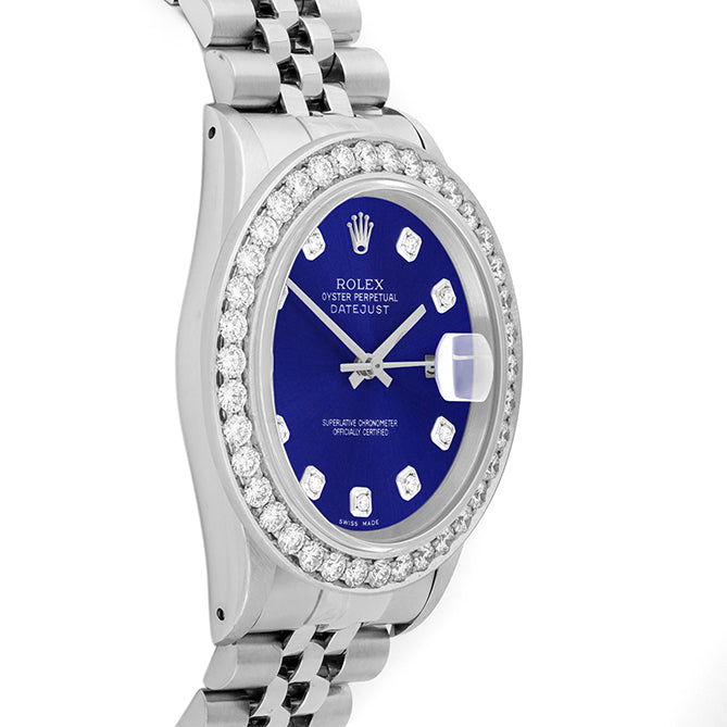 Rolex Datejust 36mm STAINLESS STEEL 16234 Blue  Dial | Diamond Hour Markers | 2.5 ct Diamond Bezel