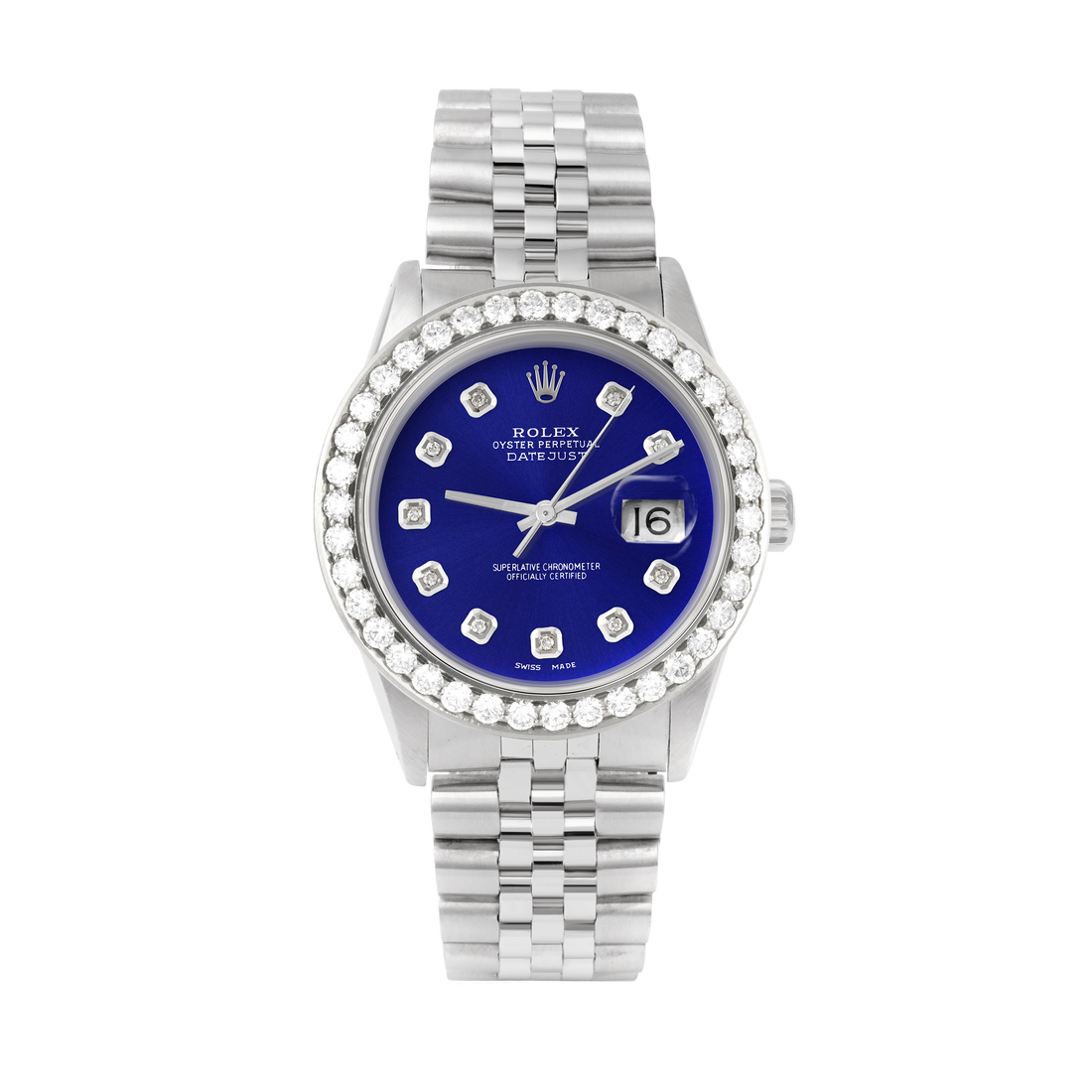 Rolex Datejust 36mm STAINLESS STEEL 16234 Blue  Dial | Diamond Hour Markers | 2.5 ct Diamond Bezel