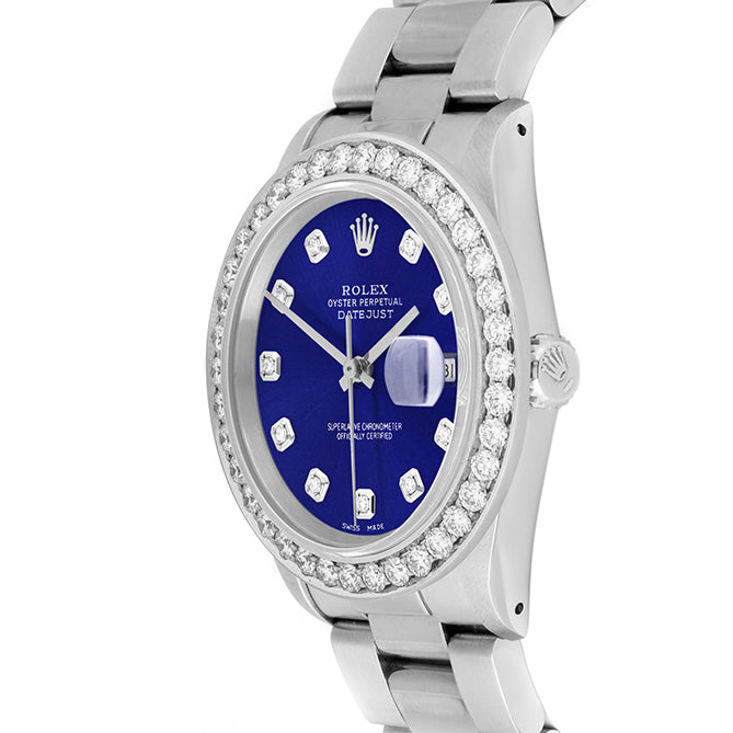 Rolex Datejust 36mm STAINLESS STEEL 16234 Blue  Dial | Diamond Hour Markers | 2.5 ct Diamond Bezel