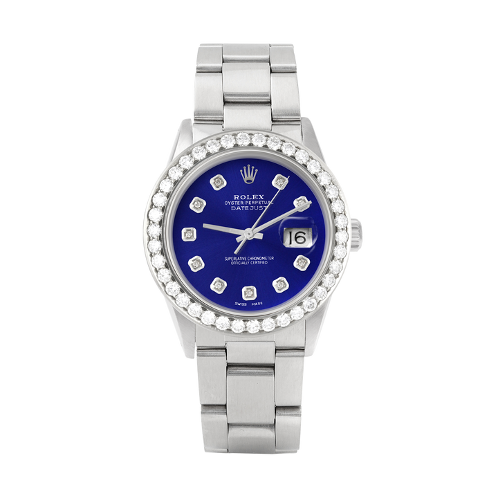 Rolex Datejust 36mm STAINLESS STEEL 16234 Blue  Dial | Diamond Hour Markers | 2.5 ct Diamond Bezel