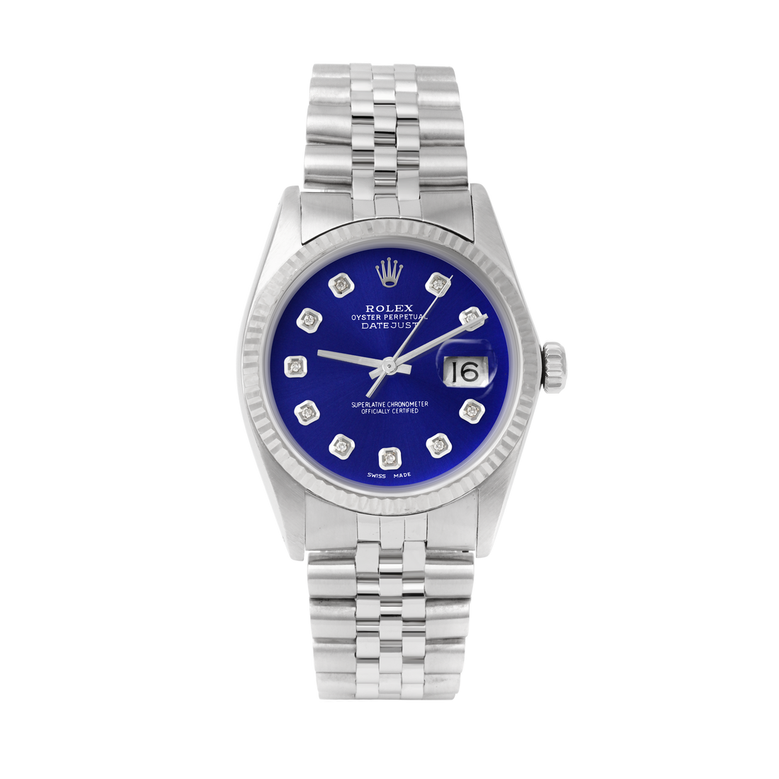 Rolex Datejust 36mm STAINLESS STEEL 16234 Blue Dial | Diamond Hour Markers | Fluted Bezel