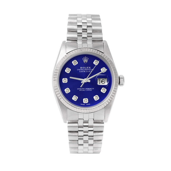 Rolex Datejust 36mm STAINLESS STEEL 16234 Blue Dial | Diamond Hour Markers | Fluted Bezel