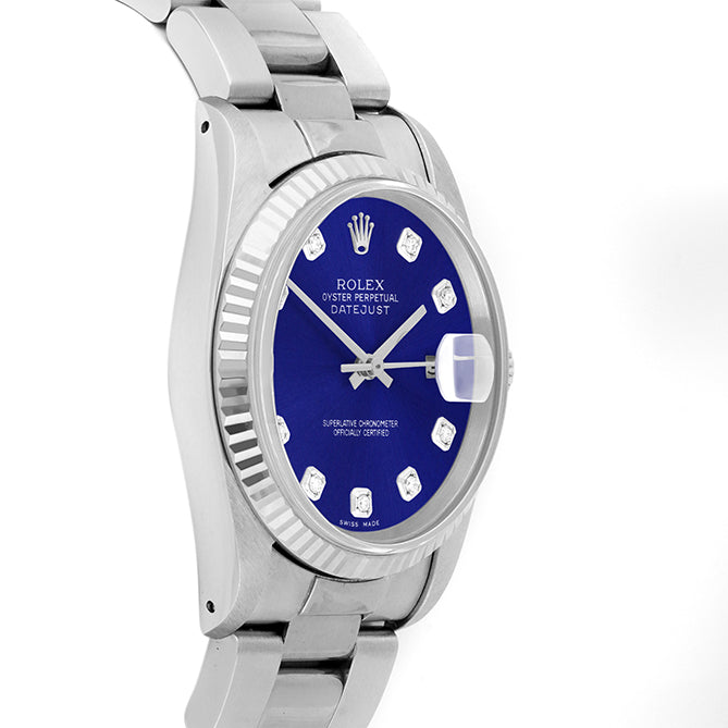 Rolex Datejust 36mm STAINLESS STEEL 16234 Blue  Dial | Diamond Hour Markers | Fluted Bezel