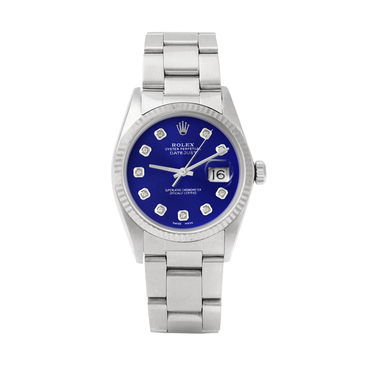 Rolex Datejust 36mm STAINLESS STEEL 16234 Blue  Dial | Diamond Hour Markers | Fluted Bezel