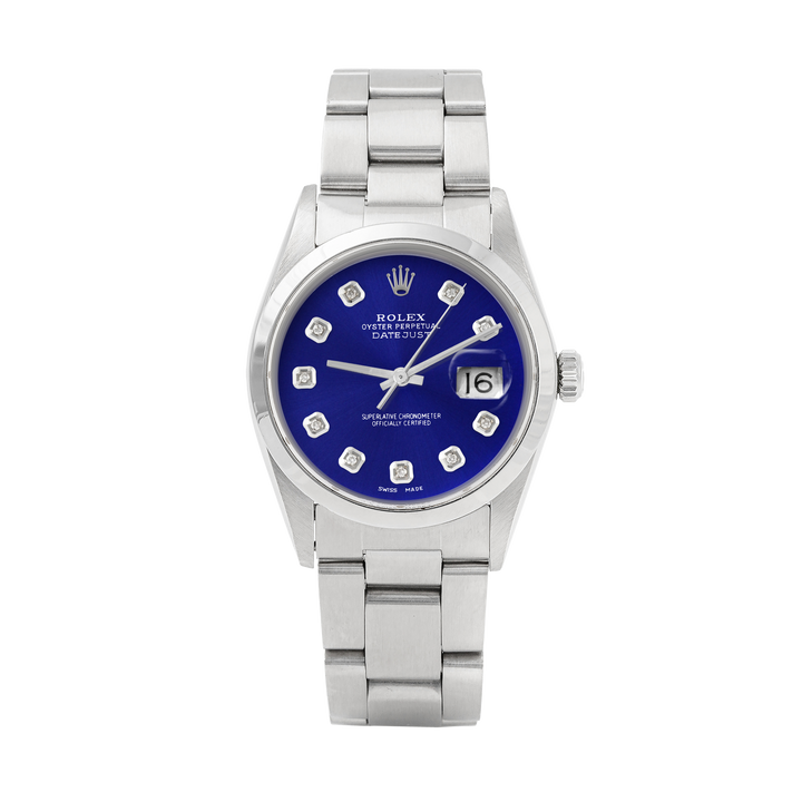 Rolex Datejust 36mm STAINLESS STEEL 16200 Blue Dial | Diamond Hour Markers | Smooth Bezel