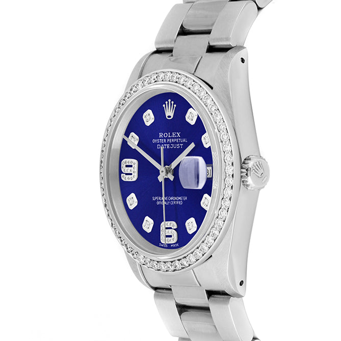 Rolex Datejust 36mm STAINLESS STEEL 16234 Blue Dial | 6&9 Diamond |Diamond Hour Markers | 1 ct Diamond Bezel