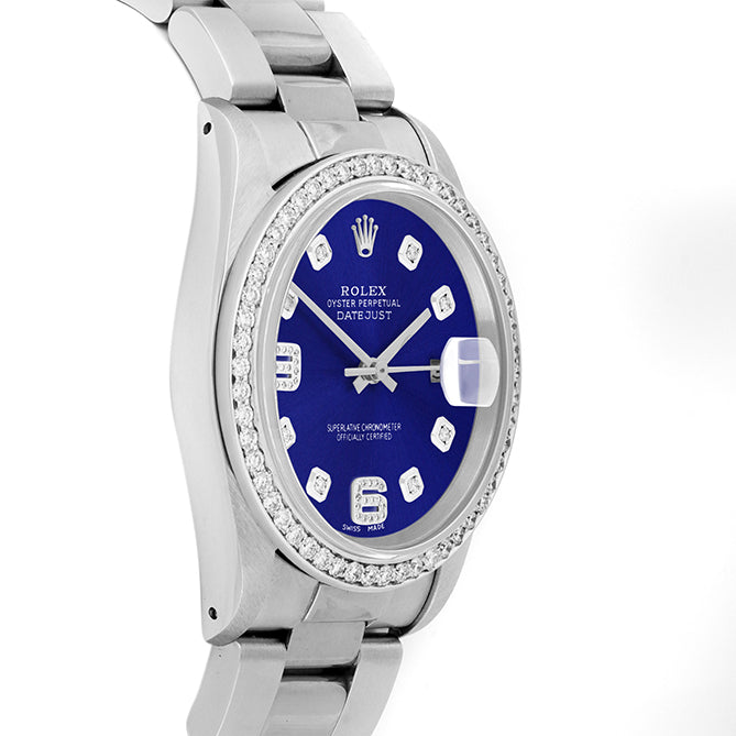 Rolex Datejust 36mm STAINLESS STEEL 16234 Blue Dial | 6&9 Diamond |Diamond Hour Markers | 1 ct Diamond Bezel