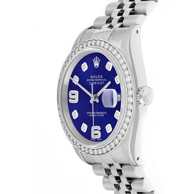 Rolex Datejust 36mm STAINLESS STEEL 16234 Blue Dial | 6&9 Diamond |Diamond Hour Markers | 1.8 ct Diamond Bezel