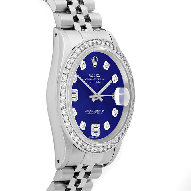 Rolex Datejust 36mm STAINLESS STEEL 16234 Blue Dial | 6&9 Diamond |Diamond Hour Markers | 1.8 ct Diamond Bezel