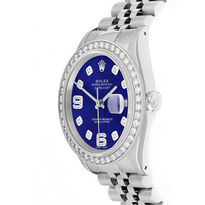 Rolex Datejust 36mm STAINLESS STEEL 16234 Blue Dial | 6&9 Diamond Hour Markers | 2 ct Diamond Bezel