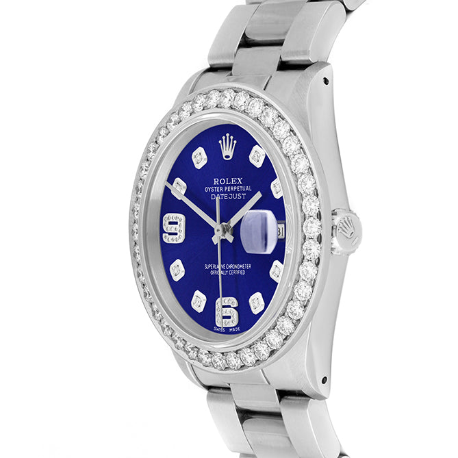 Rolex Datejust 36mm STAINLESS STEEL 16234 Blue  Dial |6&9 Diamond Hour Markers | 2.5ct Diamond Bezel
