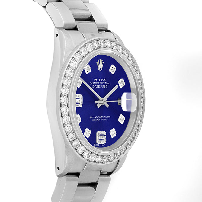 Rolex Datejust 36mm STAINLESS STEEL 16234 Blue  Dial |6&9 Diamond Hour Markers | 2.5ct Diamond Bezel